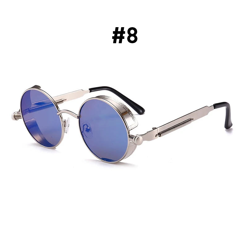 VIVIBEE Vintage Steampunk Red Sunglasses Men Round Punk Alloy Metal Retro Sun Glasses Women 2026 Goggles Gothic Style Shades