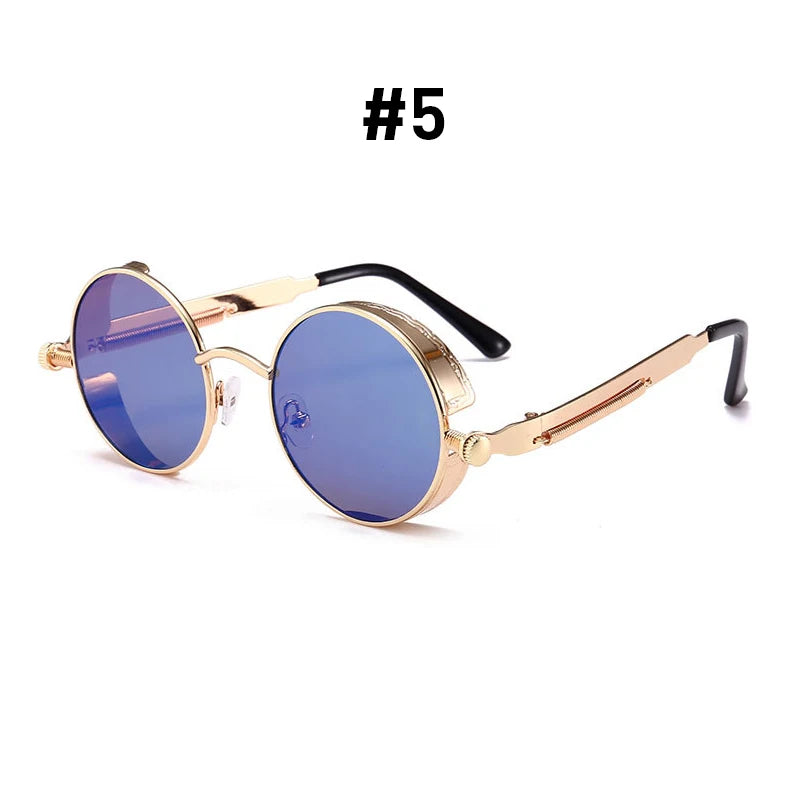 VIVIBEE Vintage Steampunk Red Sunglasses Men Round Punk Alloy Metal Retro Sun Glasses Women 2026 Goggles Gothic Style Shades