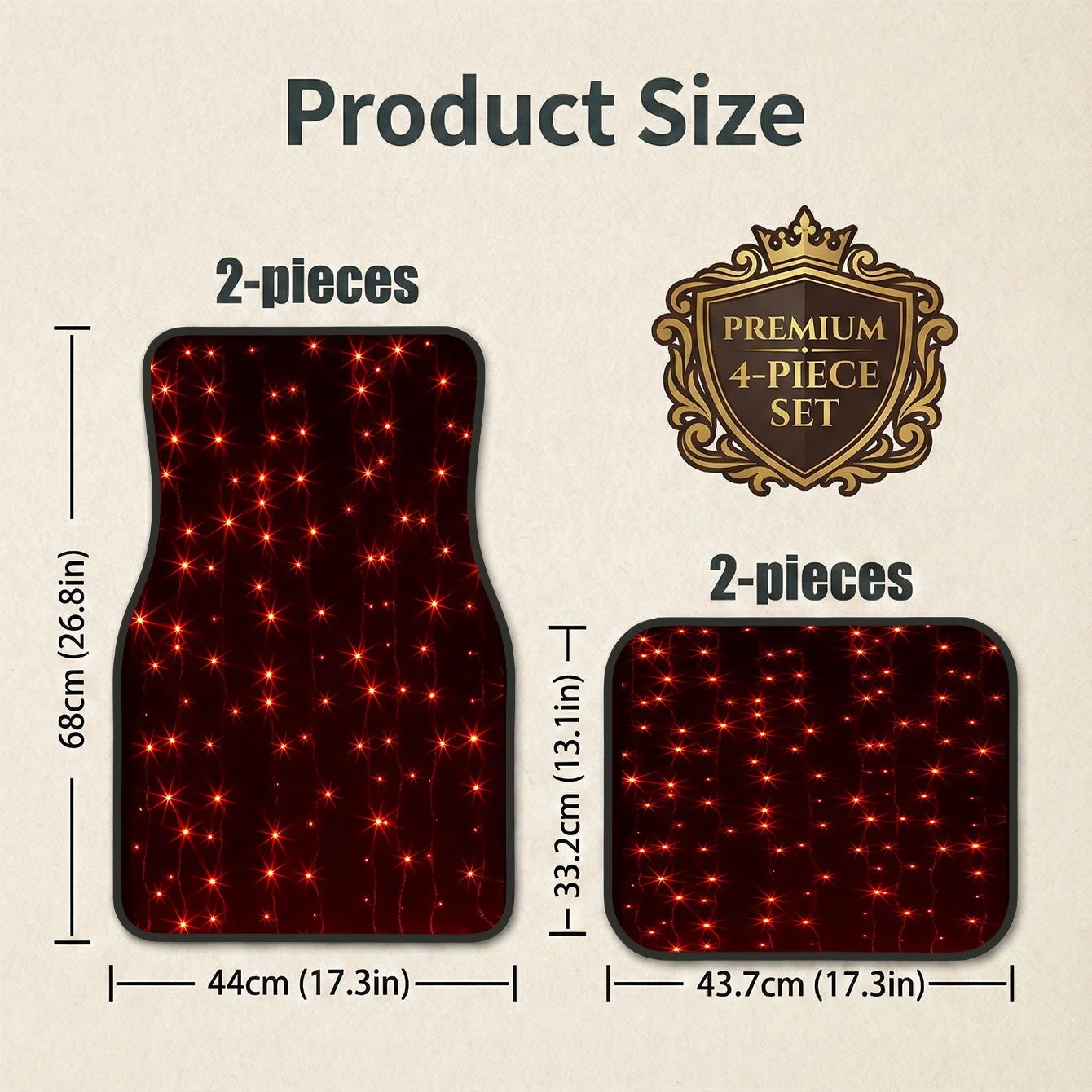 4pcs Unique Red Lights Style Car Mats | Special Gift For Car Lovers, Universal Fit, Durable & Easy To Maintain, Polyester Fiber