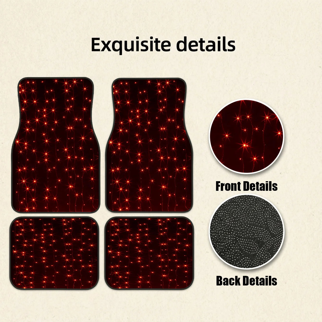 4pcs Unique Red Lights Style Car Mats | Special Gift For Car Lovers, Universal Fit, Durable & Easy To Maintain, Polyester Fiber