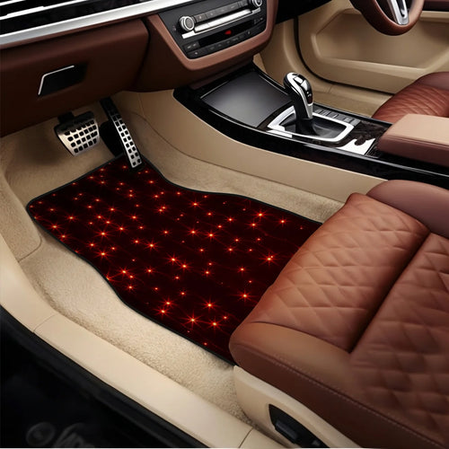 4pcs Unique Red Lights Style Car Mats | Special Gift For Car Lovers, Universal Fit, Durable & Easy To Maintain, Polyester Fiber