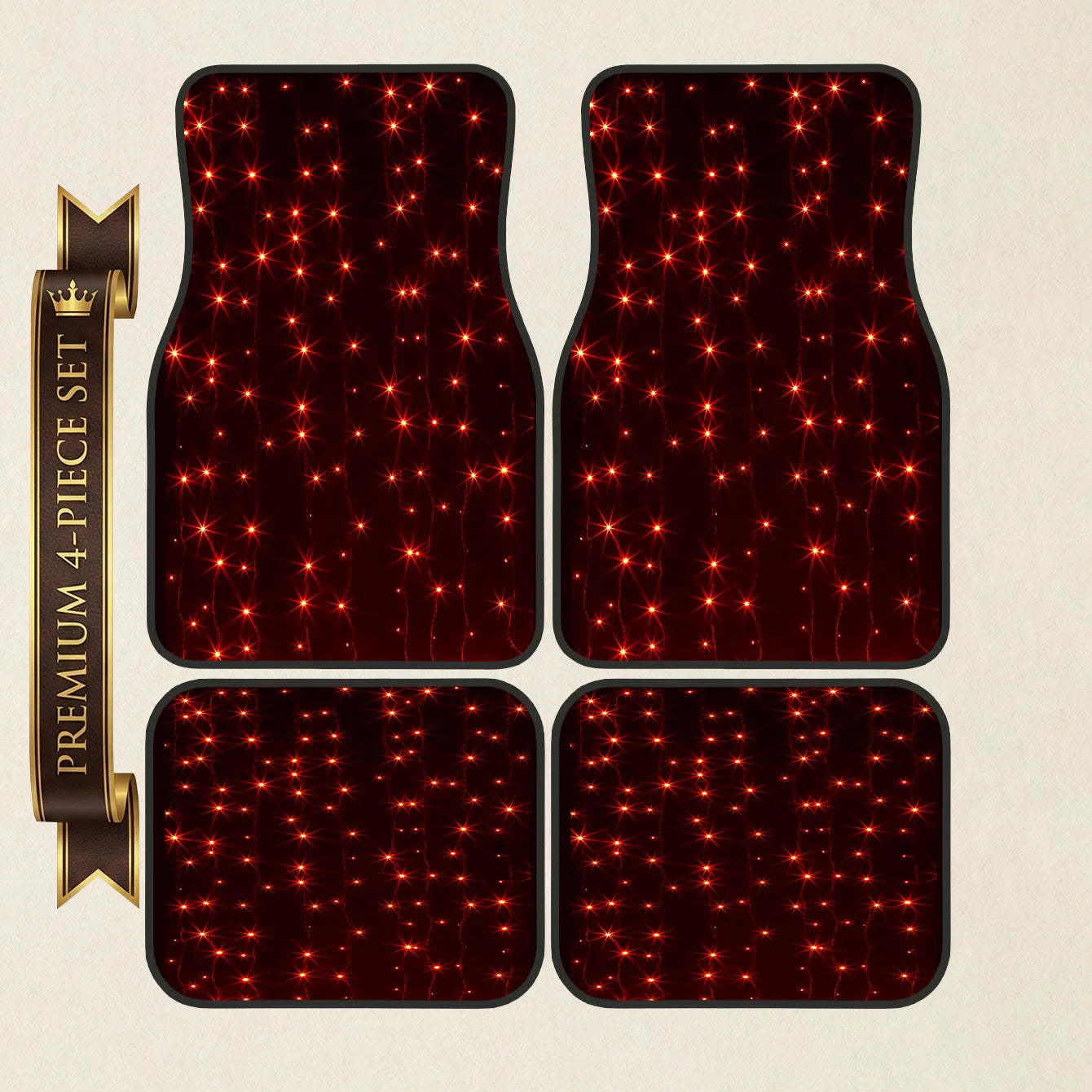 4pcs Unique Red Lights Style Car Mats | Special Gift For Car Lovers, Universal Fit, Durable & Easy To Maintain, Polyester Fiber